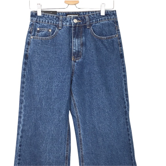 Dolls Kill Momokrom High Waist Cropped Wide Leg Raw Hem Jeans - Picture 3 of 11